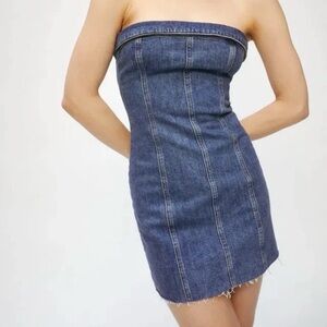 Reformation Blue Strapless Denim Dress